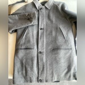 Burberry Men’s Gray Wool & Cashmere Coat with zip and button front closure